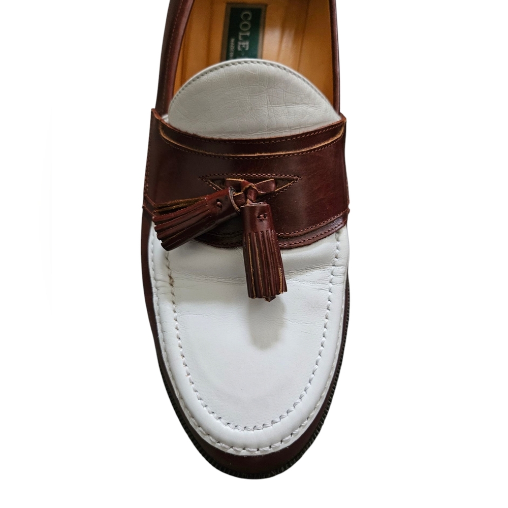 Cole Haan Brown and White Tassel Loafers Flats - Leather - Size 9B